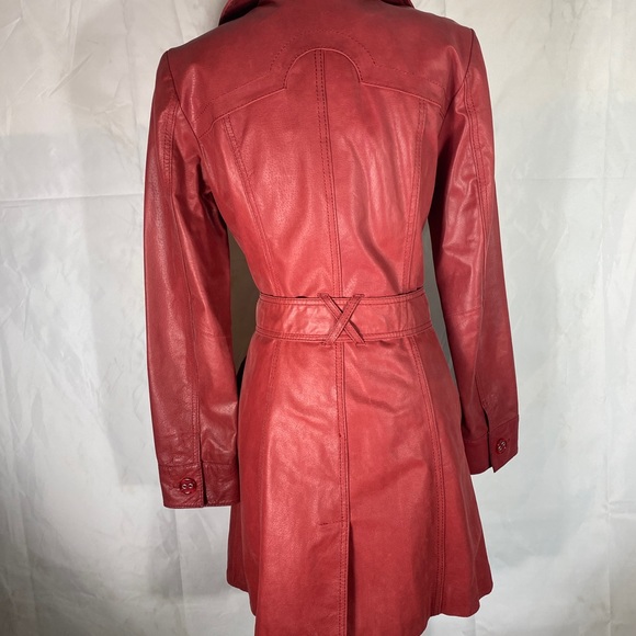 Vero Moda Red Real Leather Trench Coat - Picture 6 of 13